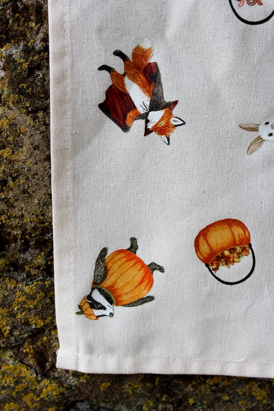 Woodland animal All Hallows Eve tea towel