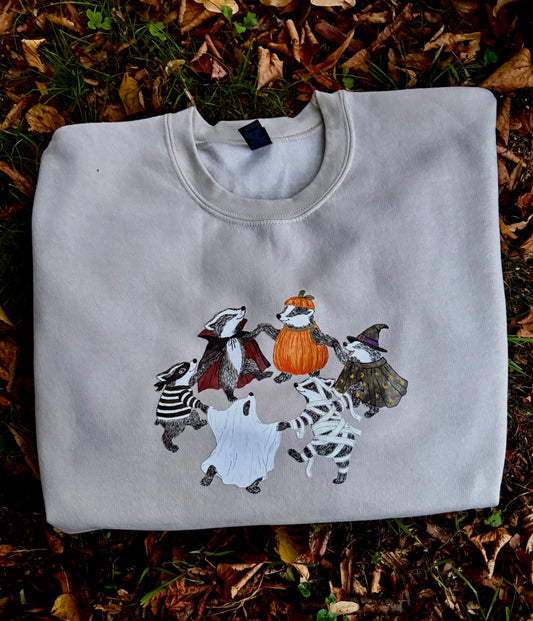All Hallows’ eve dancing badgers sweatshirt