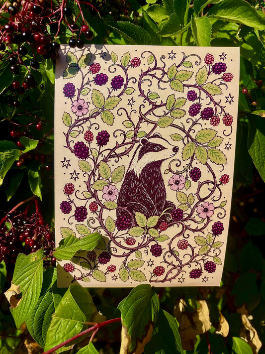 Badger in brambles print