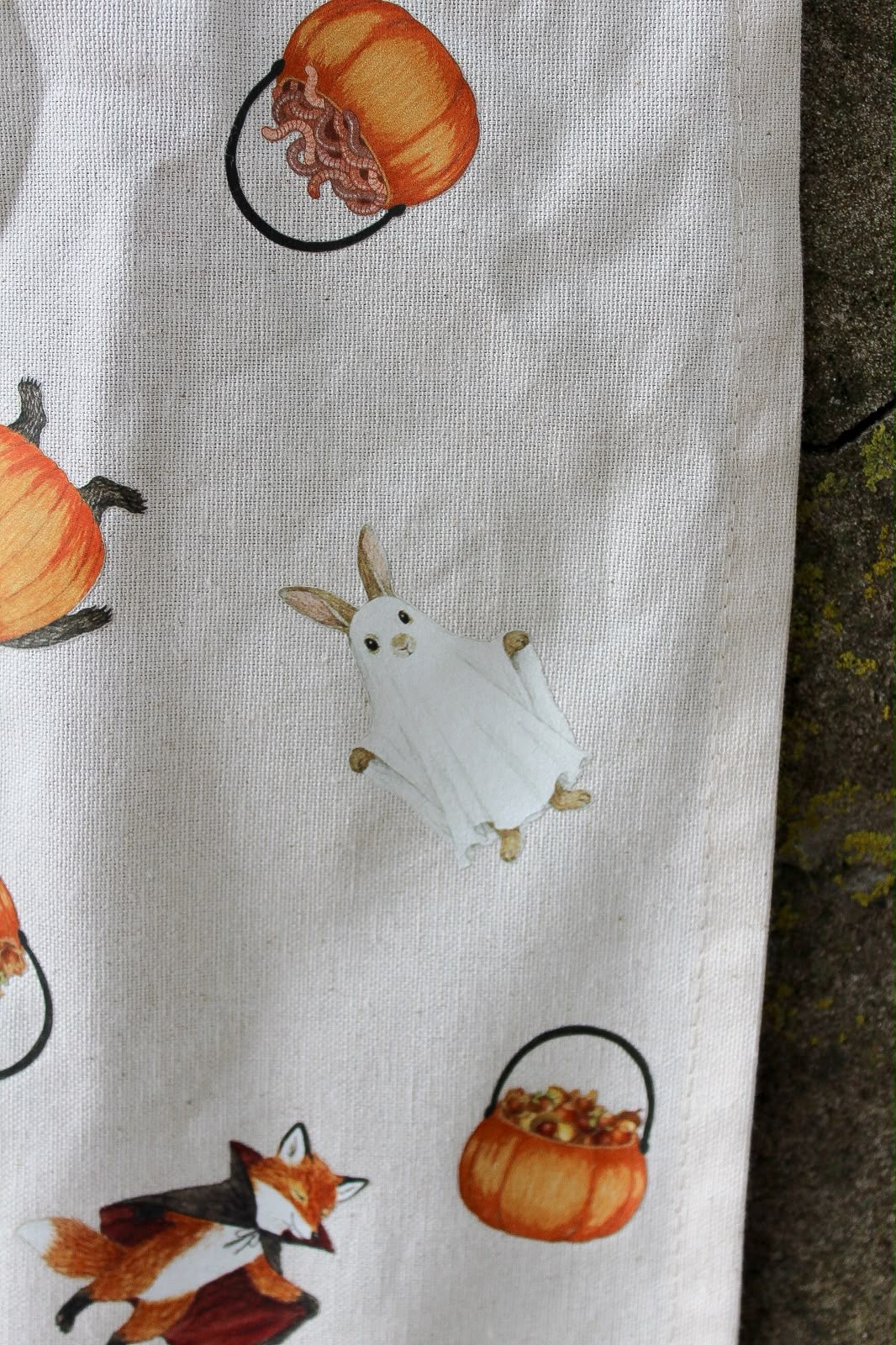 Woodland animal All Hallows Eve tea towel