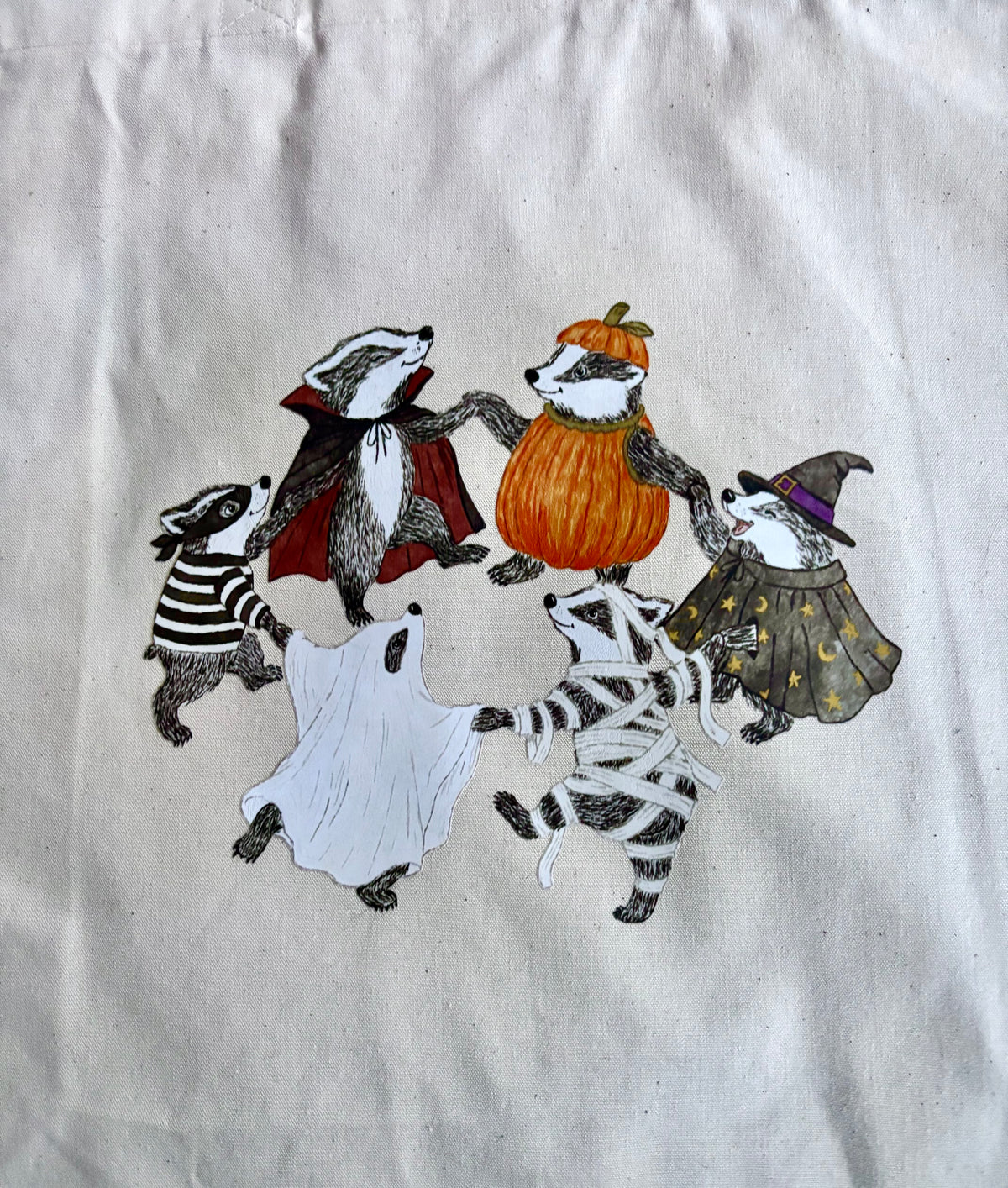 All Hallows’ Eve Dancing badgers canvas tote