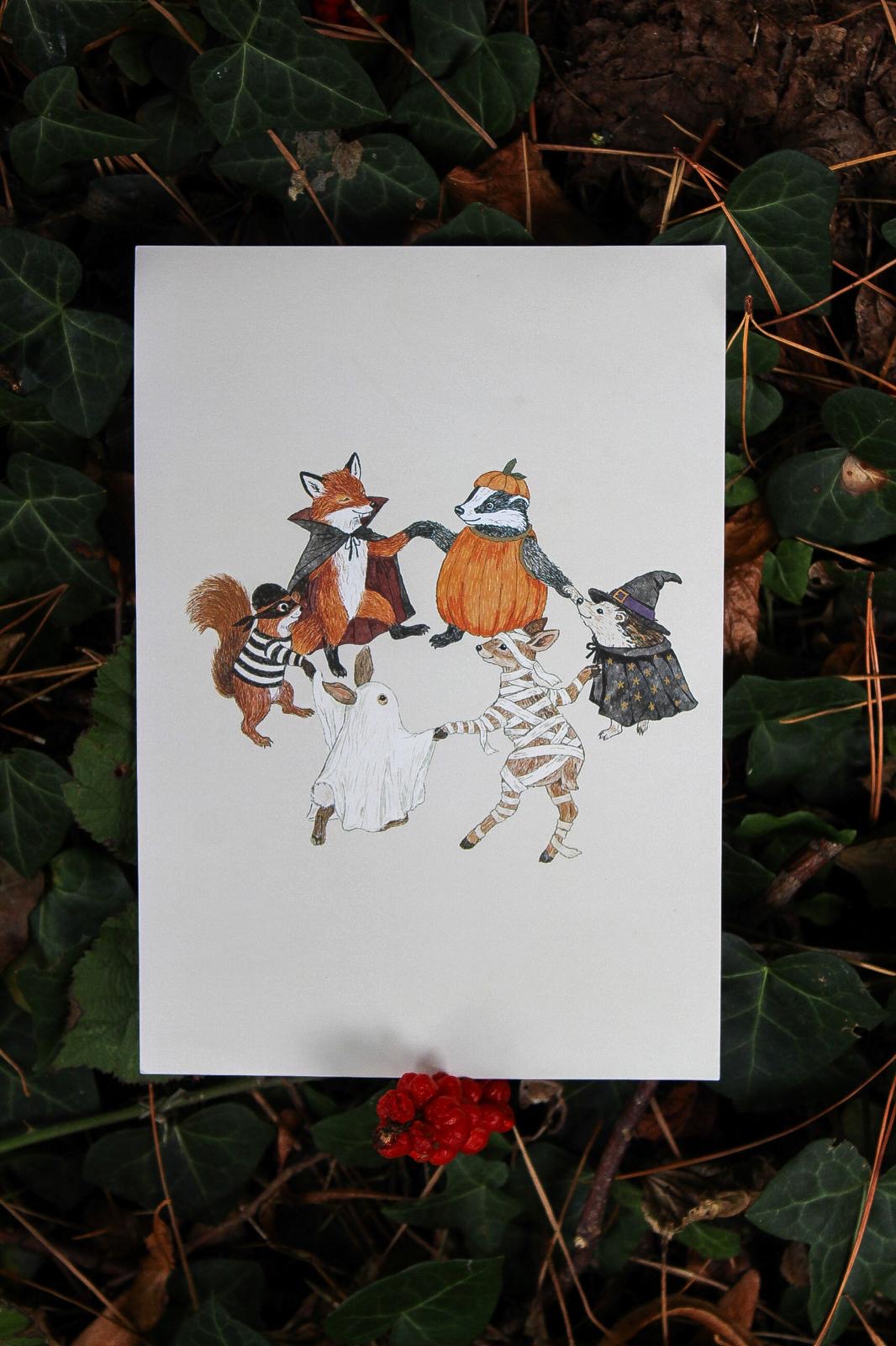 All Hallows’ eve woodland animals print