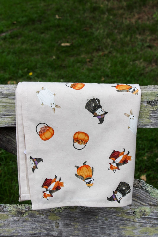 Woodland animal All Hallows Eve tea towel