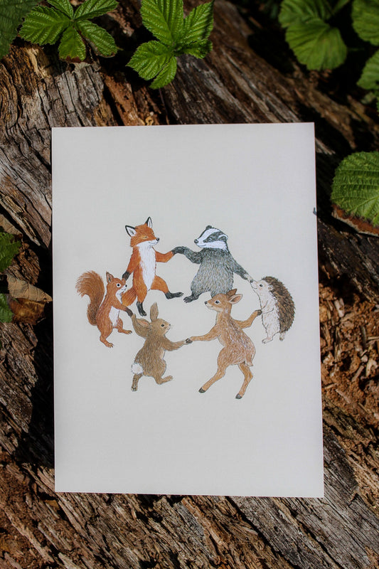 Dancing woodland animals print